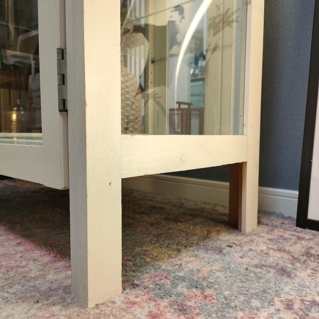 カントリーシャビー キュリオケース タイル天板 背面ミラー 引き出し付き