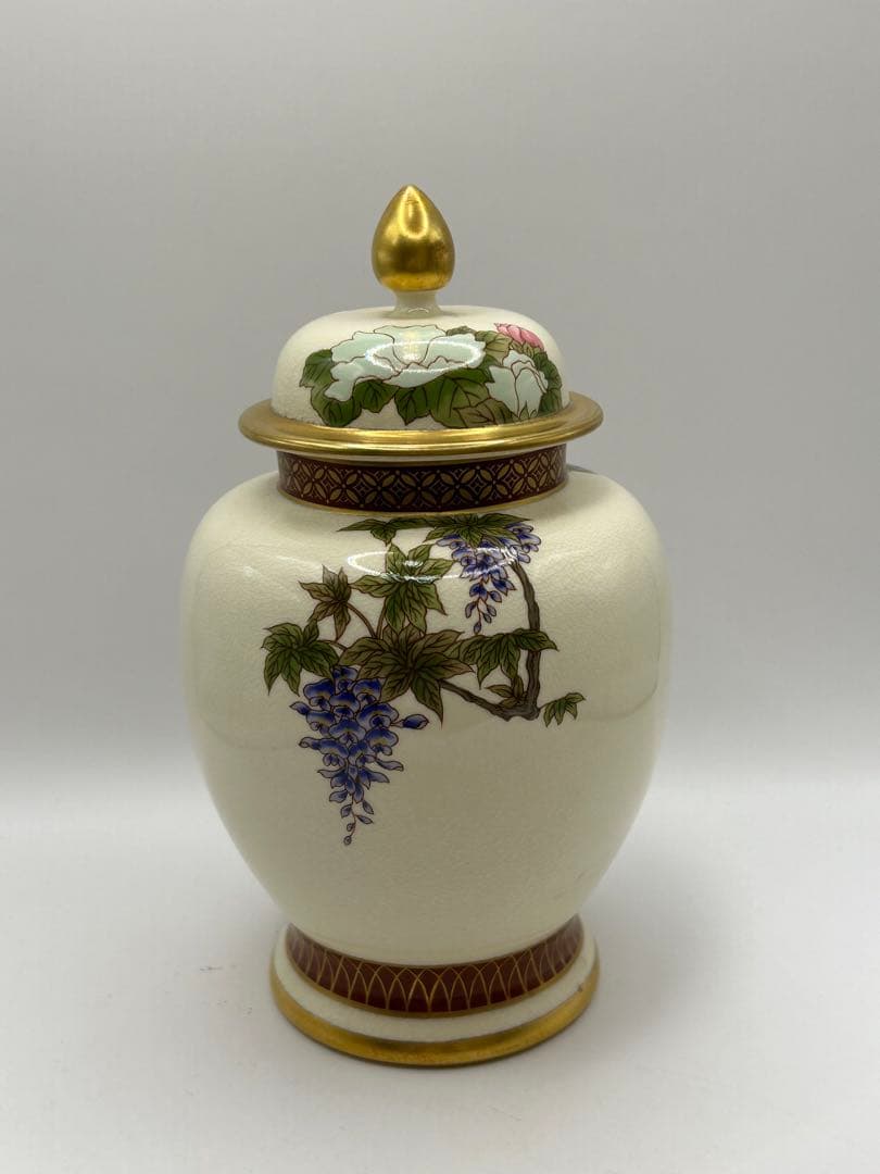 京薩摩　花鳥紋　蓋付壺　茶道具　送料込み0823