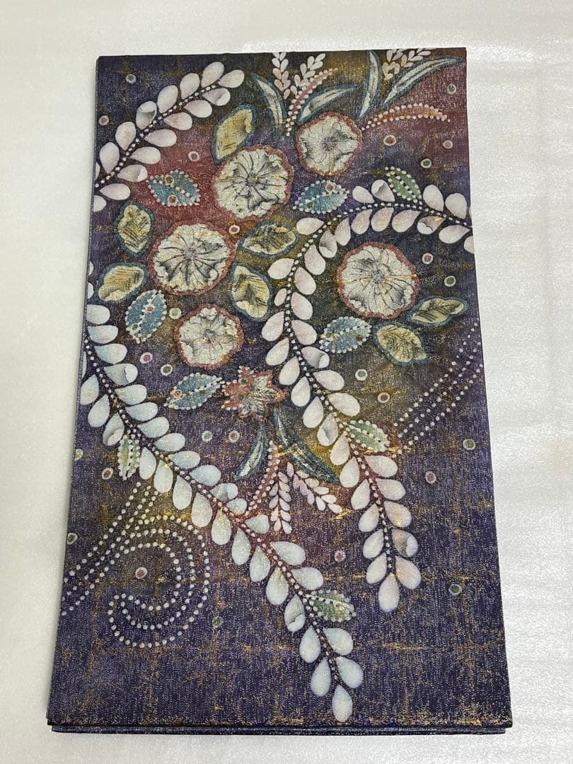 作家物 袋帯 辻が花 絞り 深紫×金彩 太鼓柄の上質な一本