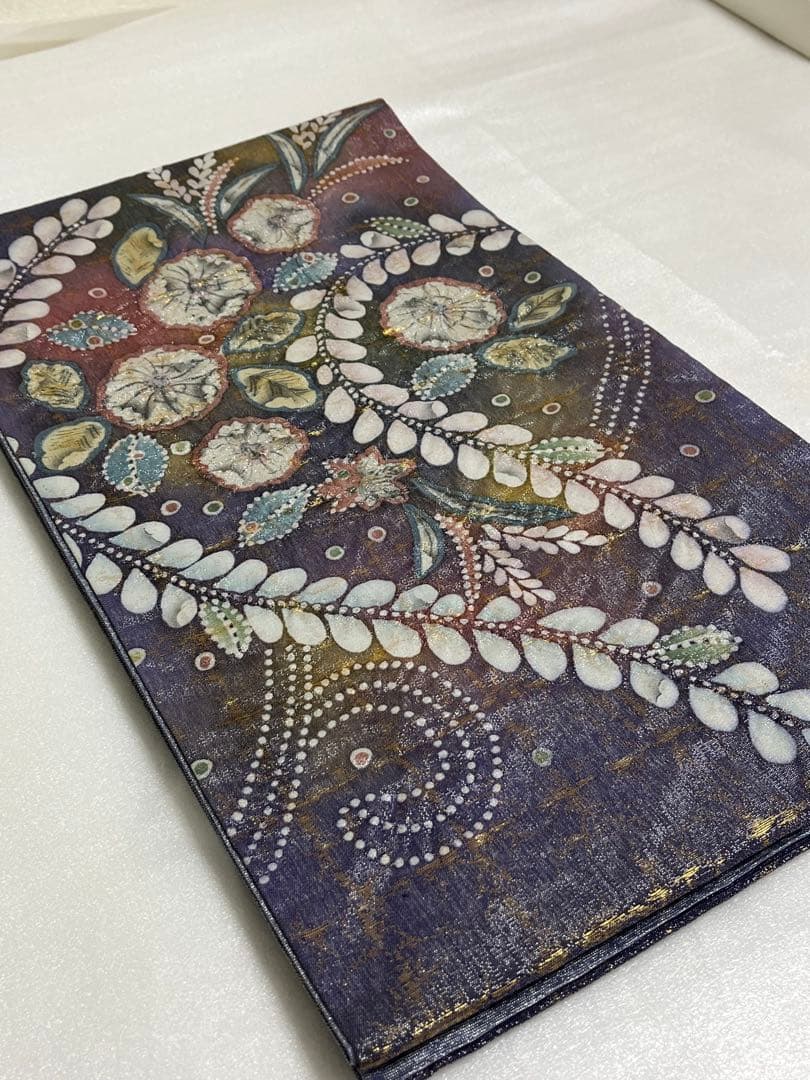 作家物 袋帯 辻が花 絞り 深紫×金彩 太鼓柄の上質な一本