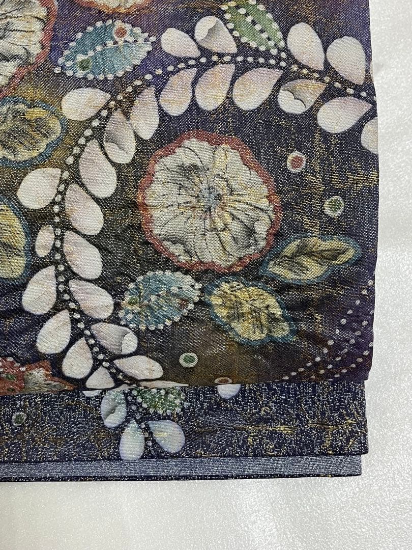 作家物 袋帯 辻が花 絞り 深紫×金彩 太鼓柄の上質な一本
