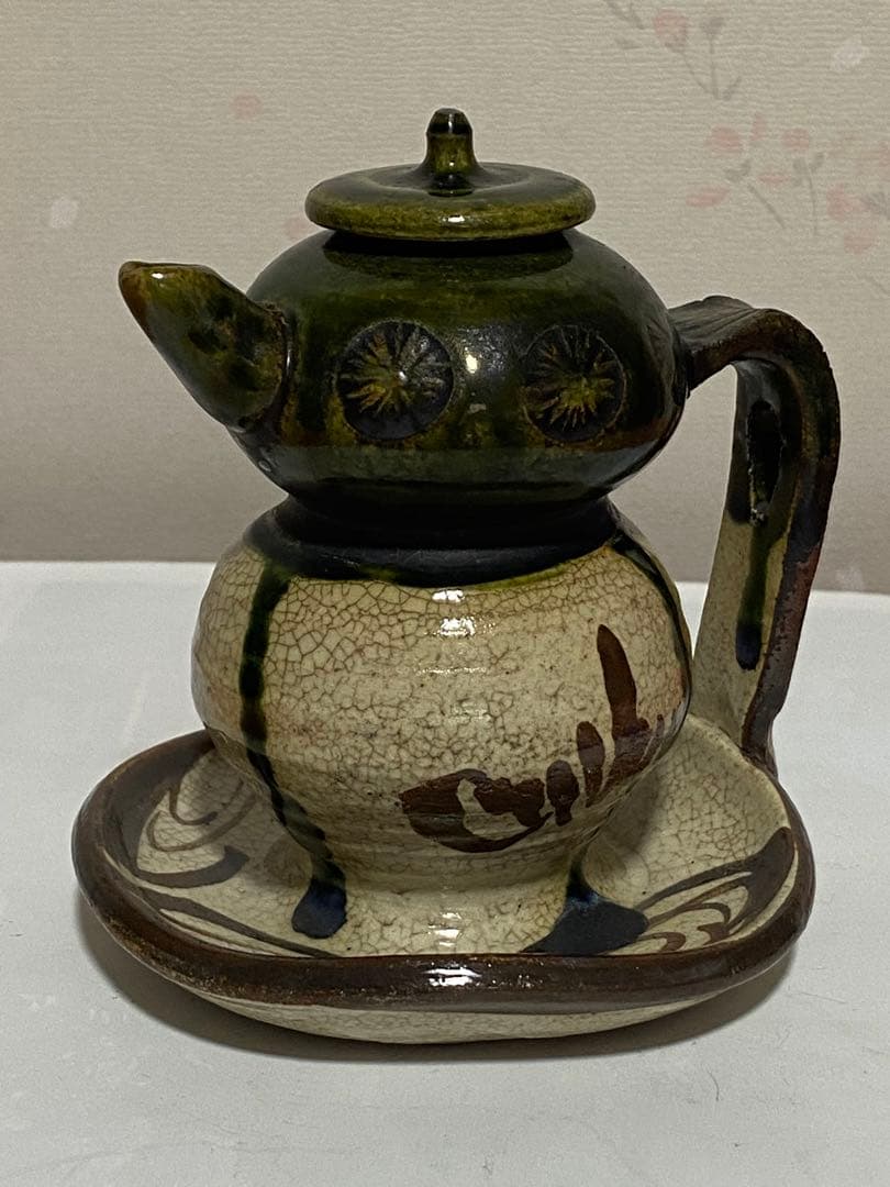 ♦織部焼 江戸時代後期〜 馬の目皿文 平仄 灯り 灯明 灯火器 携帯用灯り骨董品