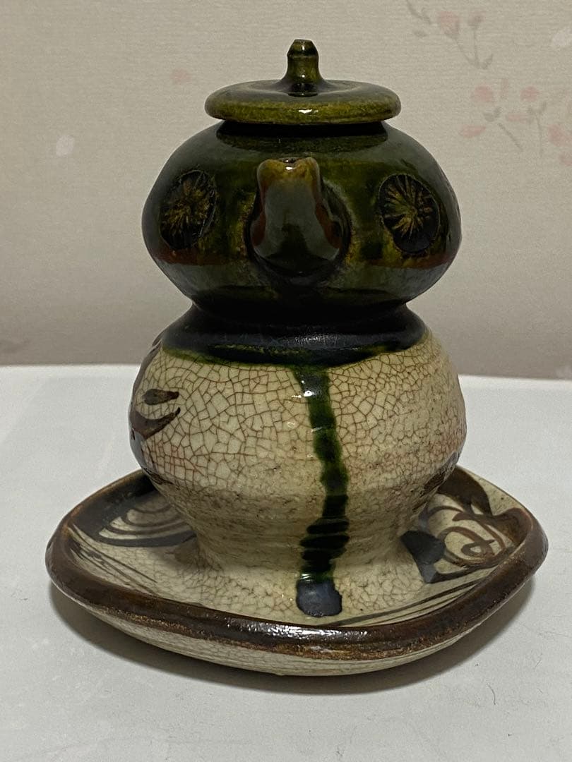 ♦織部焼 江戸時代後期〜 馬の目皿文 平仄 灯り 灯明 灯火器 携帯用灯り骨董品