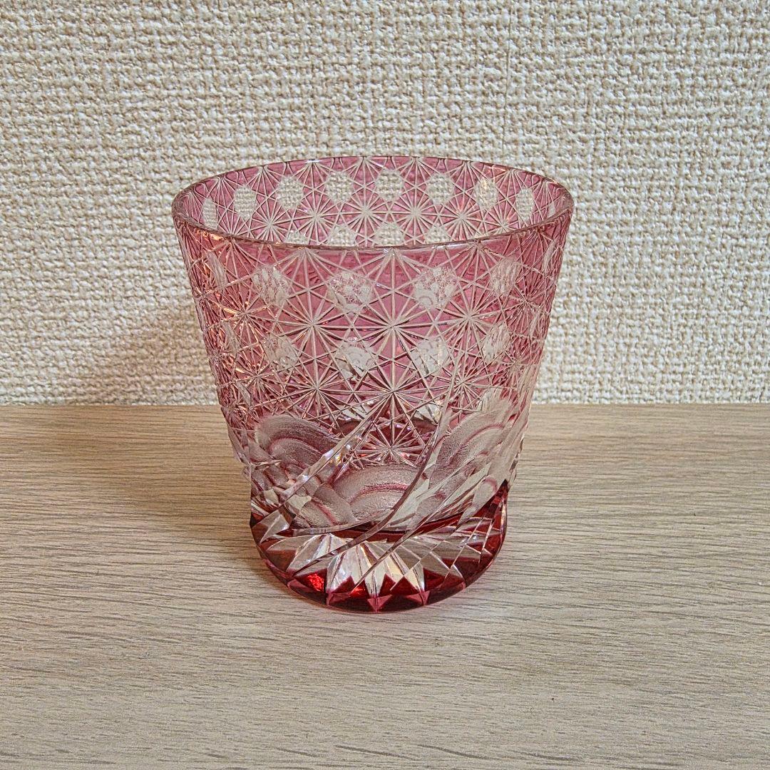 超希少品☆江戸切子 ロックグラス 金赤 花切子