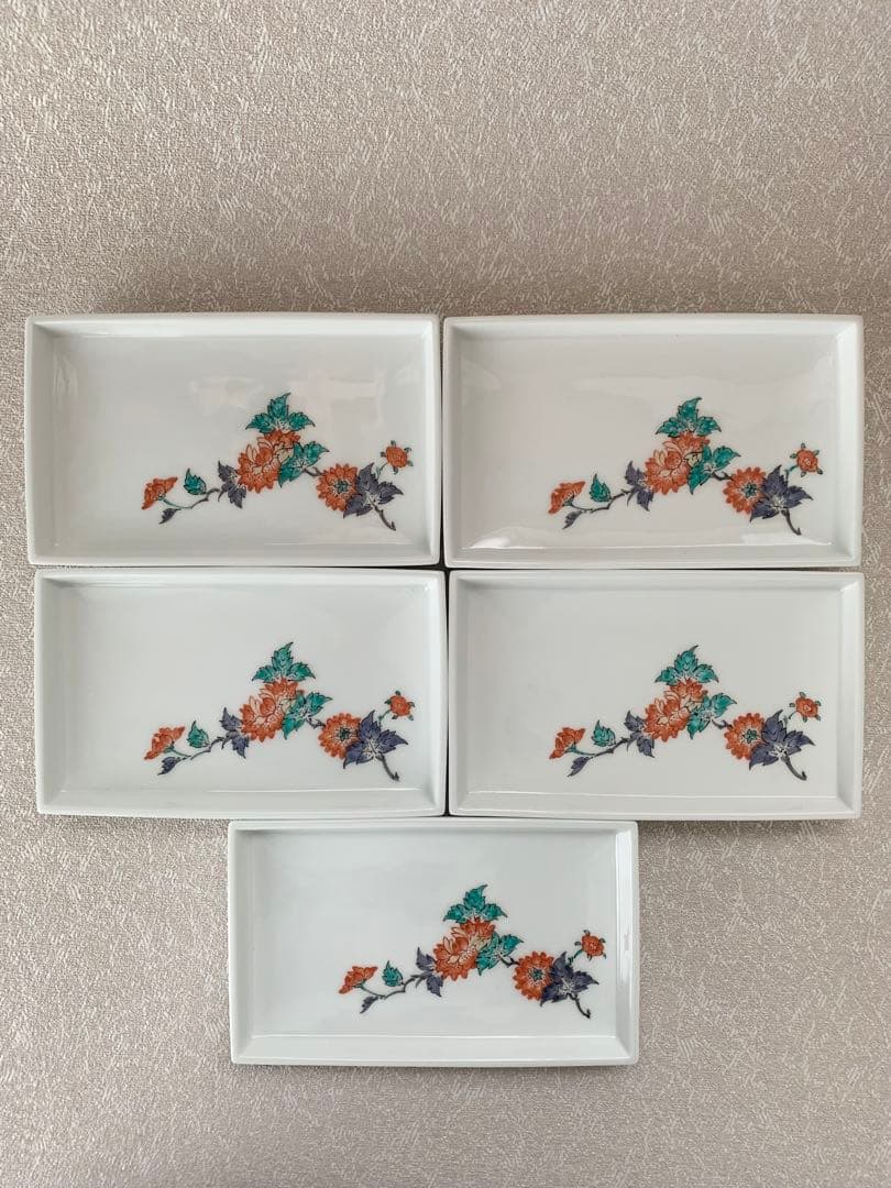 人間国宝 14代 酒井田柿右衛門 角皿 5枚 牡丹