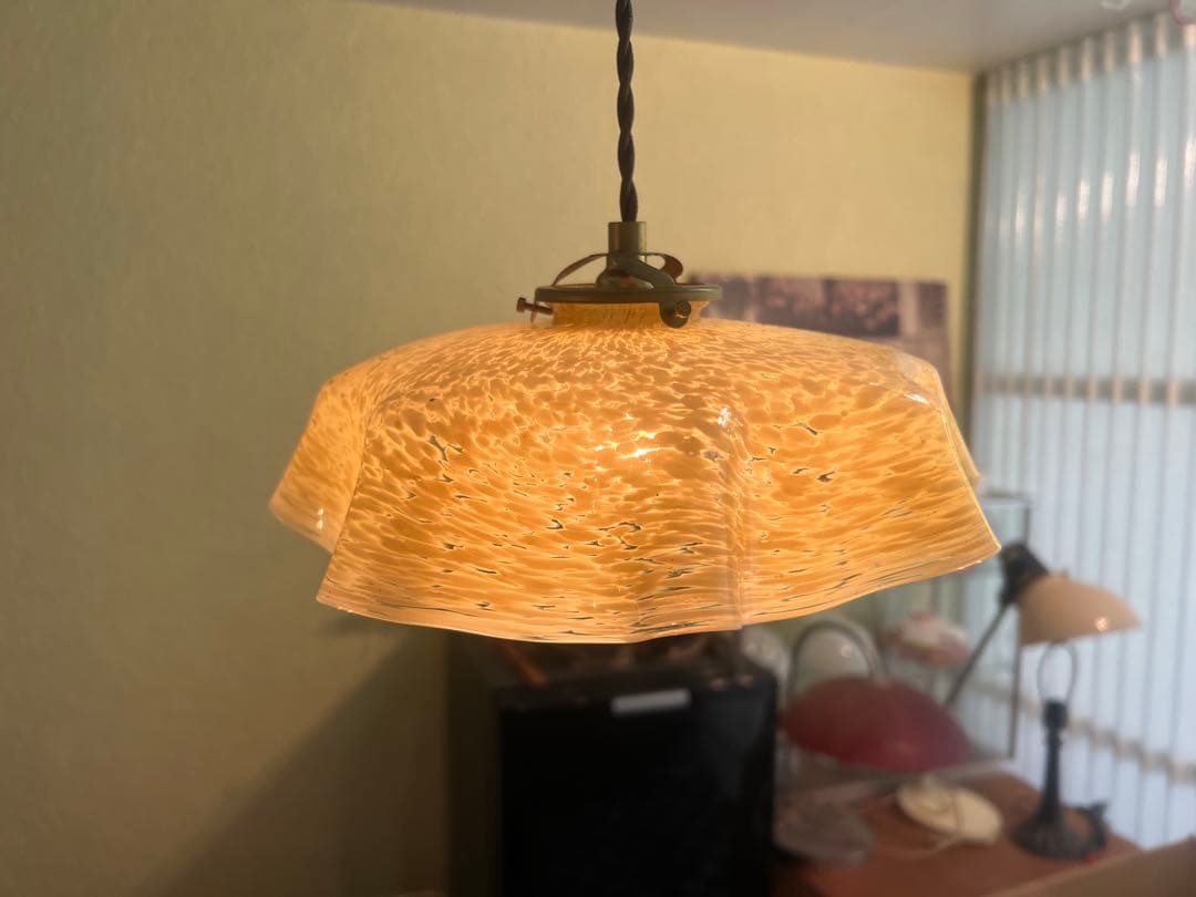 乳白 レモンイエロー 吹雪 電傘 電笠 シェードランプ 氷コップ アンティーク