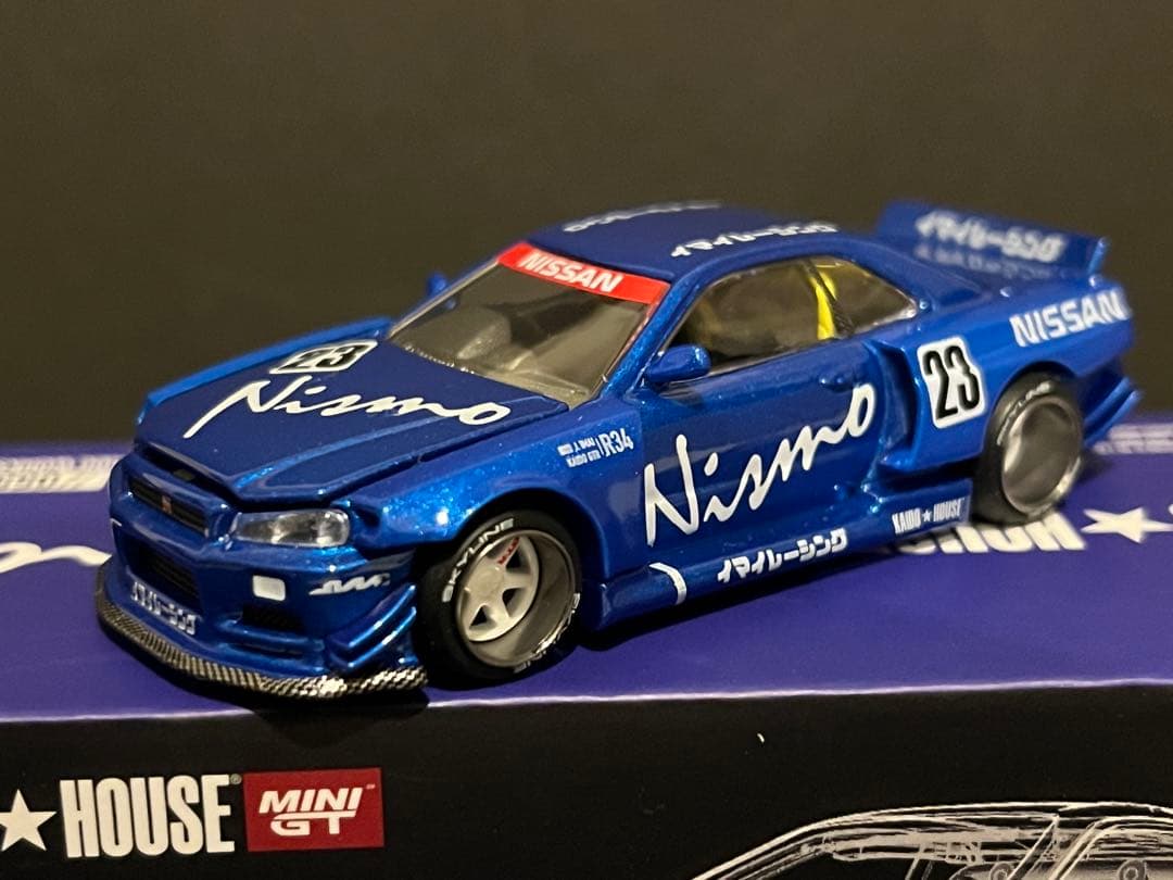 MINIGT街道ハウス　R34 スカイラインGT-R ブルーメタリック