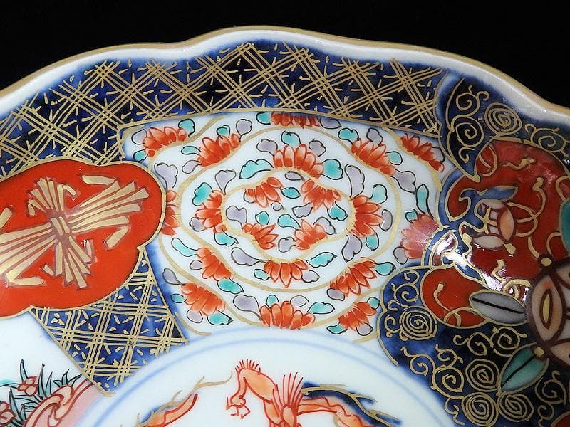 古伊万里　金襴手　宝珠に団龍紋　熨斗に花の図　膾皿　３客　D972AS-CBn