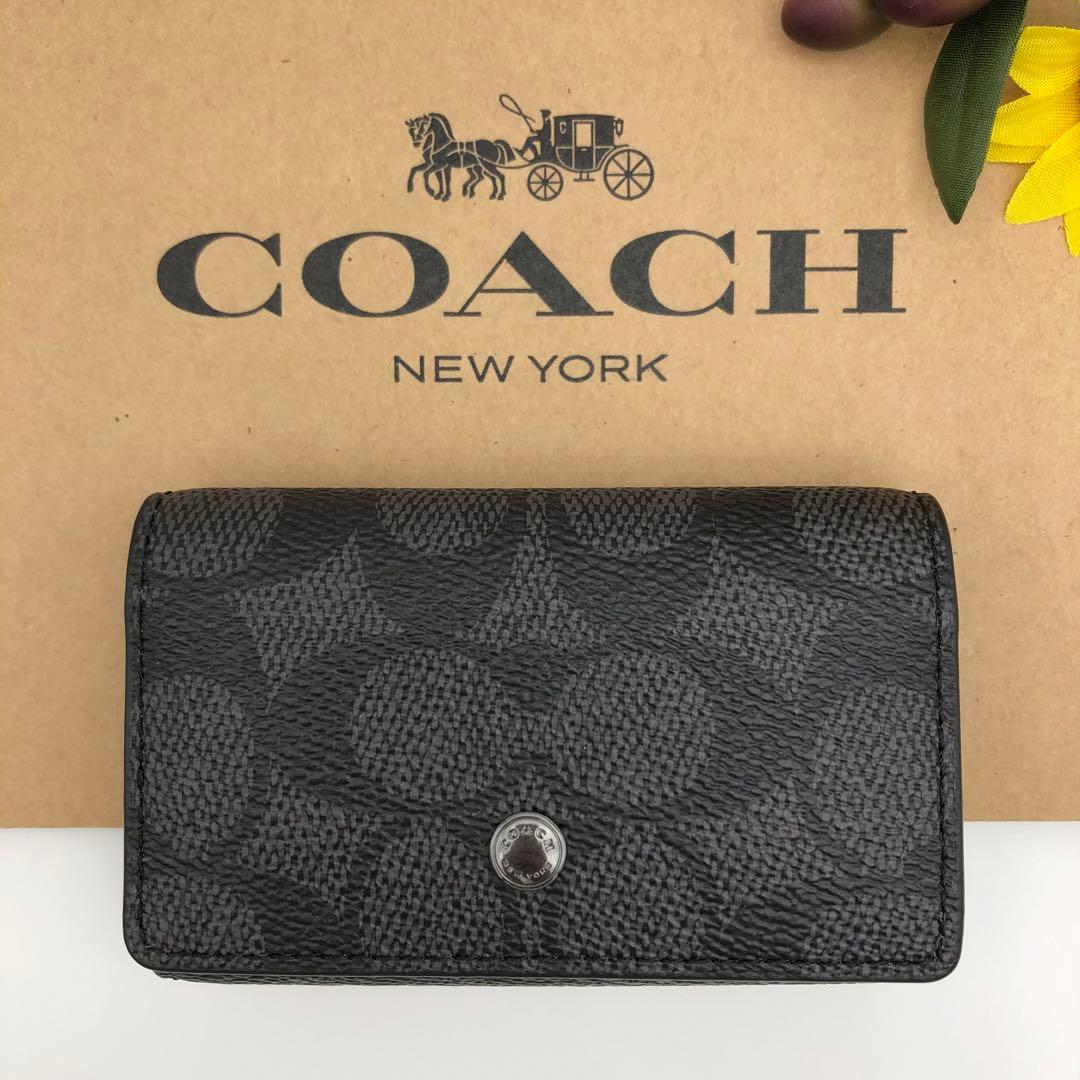 COACH ★大人気★ 5リング キーケース シグネチャー チャコール 新品