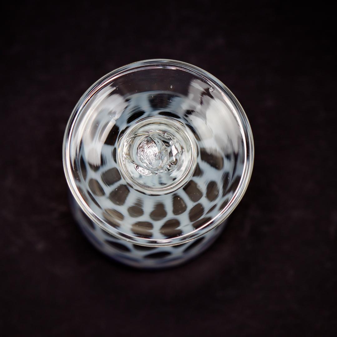 赤縁乳白水玉文 棗型氷コップ 和硝子 ウランガラス