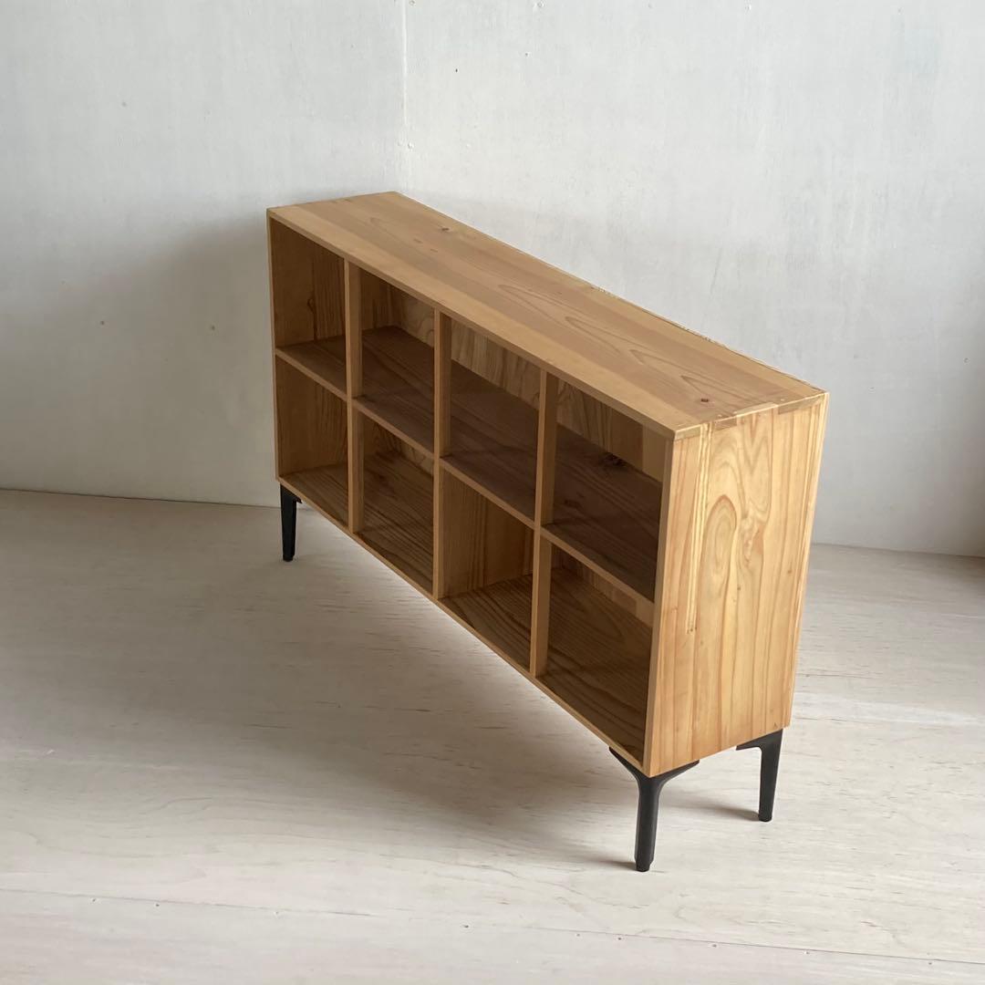 古い木製 オープンラック 鉄脚 木製棚 本棚