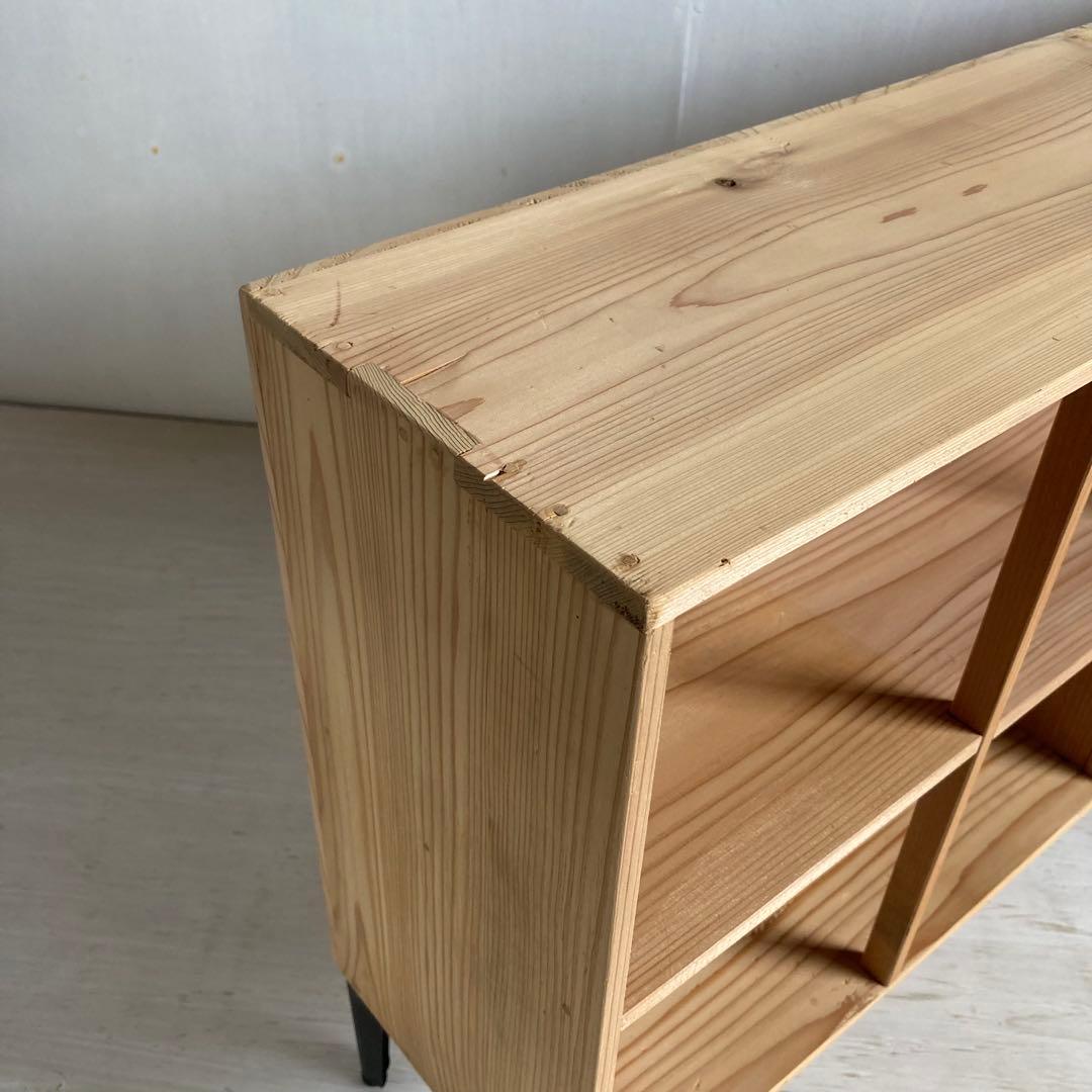 古い木製 オープンラック 鉄脚 木製棚 本棚