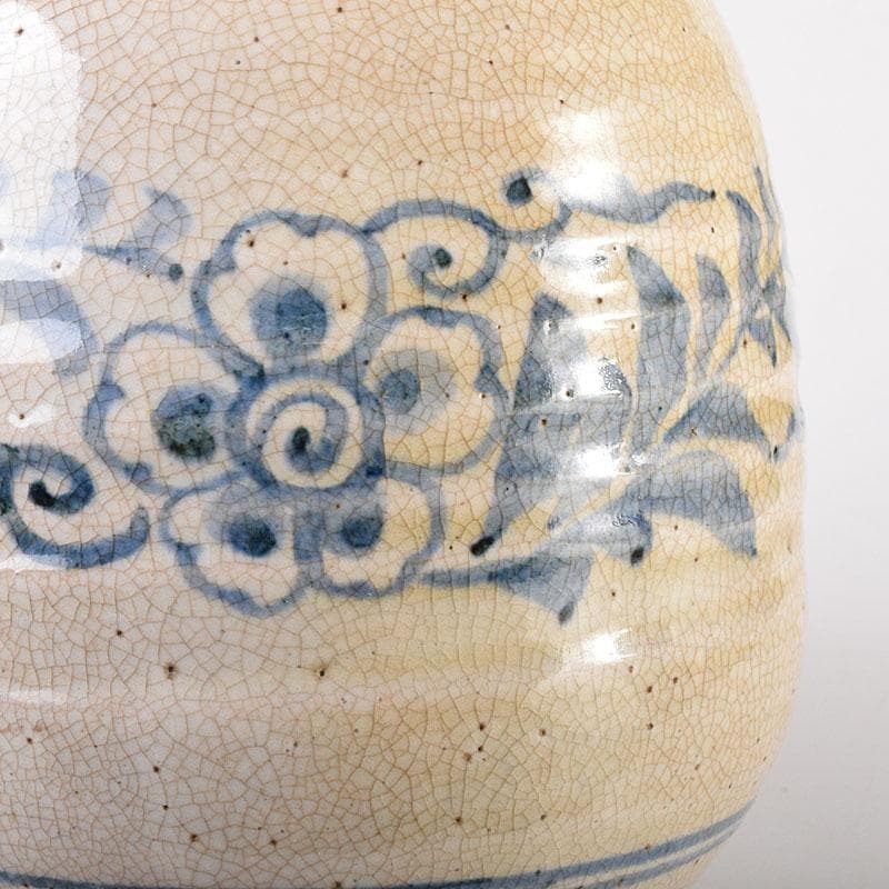 煎茶道具　益子焼　染付花文　大きめ急須　茶壷　時代箱　C　R8055C