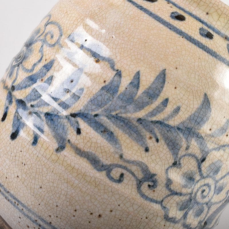 煎茶道具　益子焼　染付花文　大きめ急須　茶壷　時代箱　C　R8055C