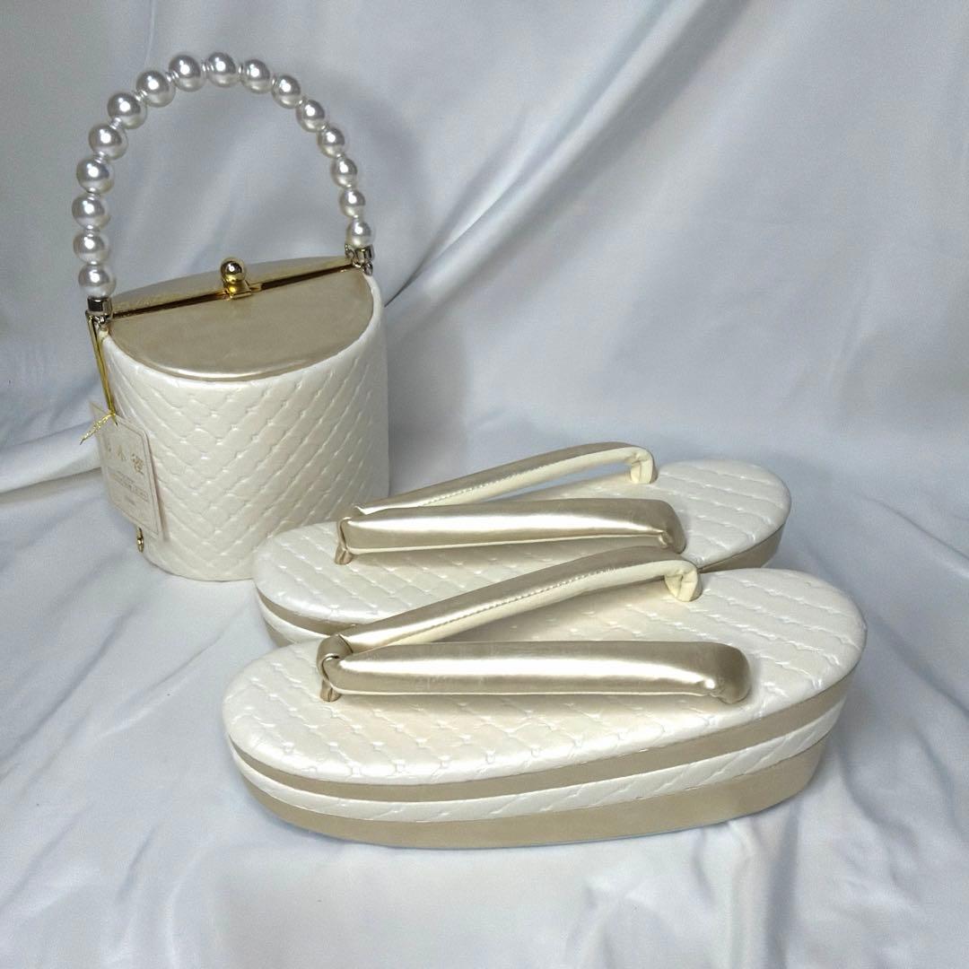 新品　2026年最新モデル　草履　バッグ　セット　振袖用　白　日本製　フリー