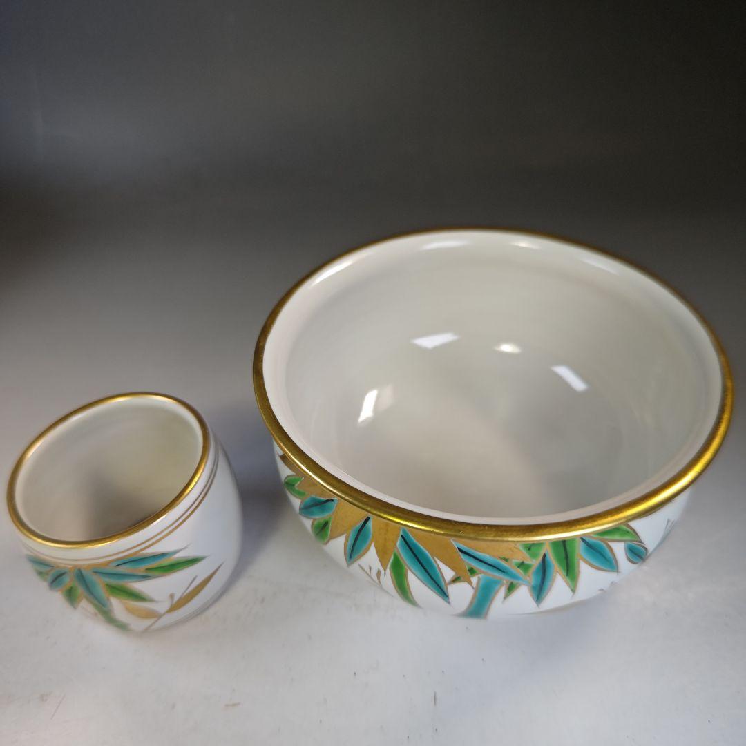 イ847 皆具『平安　景雲』『色絵竹文　台子皆具　共箱』水指　健水　蓋置　杓立