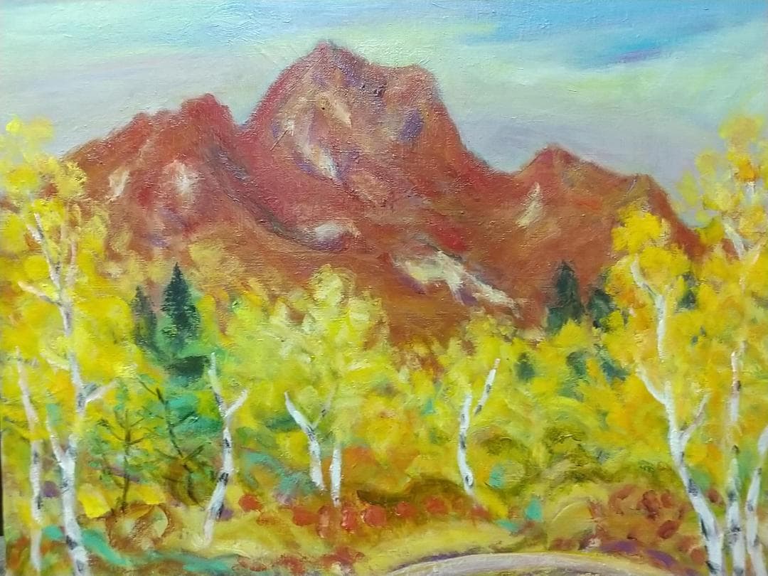 絵画 油絵 F8「妙高晩秋」
