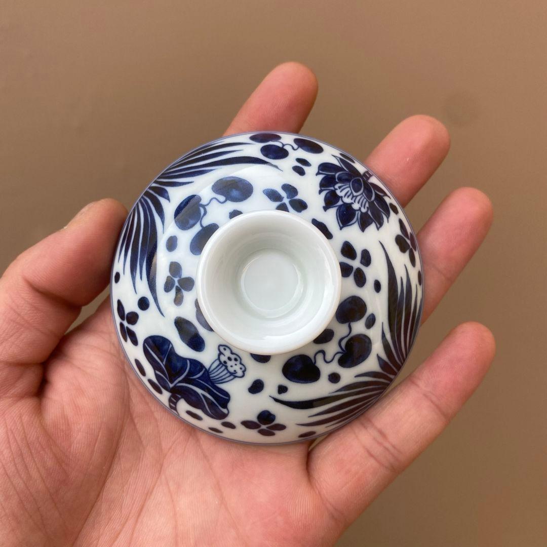 景徳鎮 元青花磁器魚藻紋懸停二才蓋碗 茶碗 煎茶器