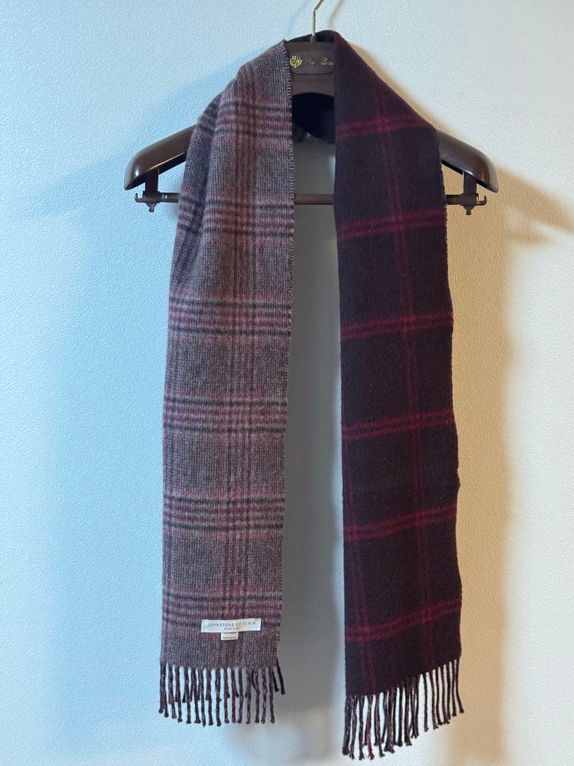 ジョンストンズ　カシミヤ　ダブルフェイス　グレー×ローズ