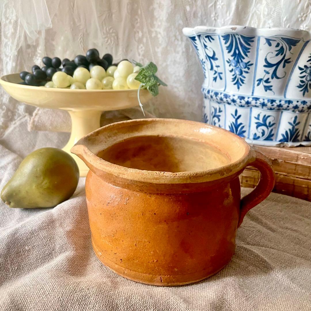 南仏陶器パテポット　コンフィ　フランスアンティーク　フラワーベース　ピシェジャグ