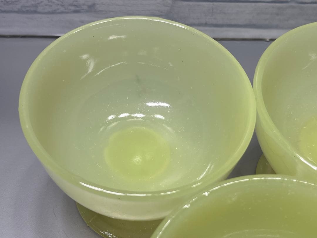 大正〜昭和初期　ウランガラス　氷コップ　5個　イエロー