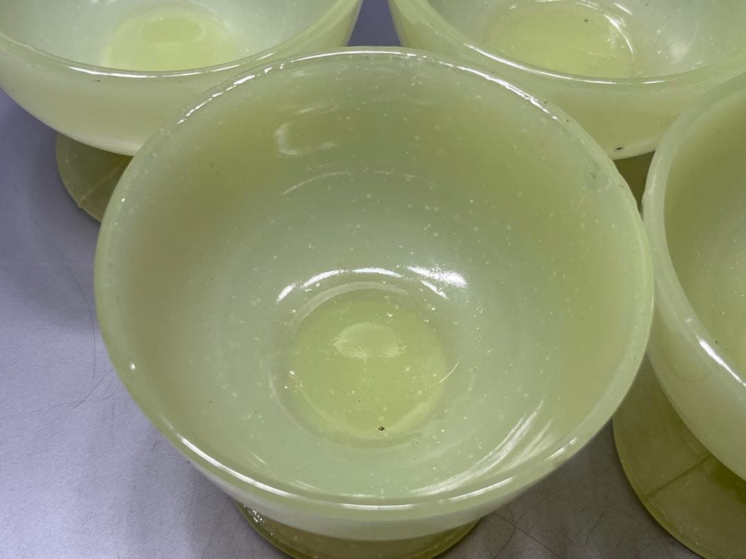 大正〜昭和初期　ウランガラス　氷コップ　5個　イエロー