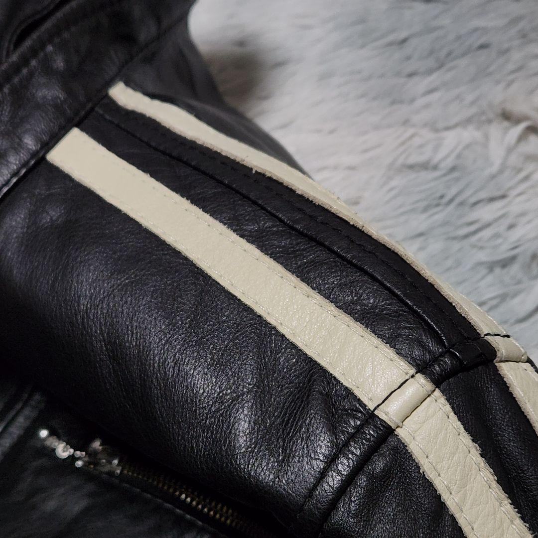 み*け様 vintage 牛革 白ライン シングルライダースジャケット レザージ