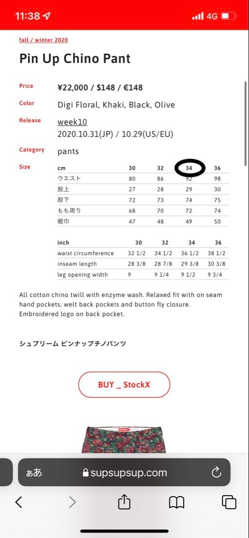 パンツ Supreme Pin Up Chino Pant Digi floral 34