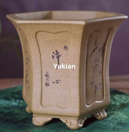 凹面六方鉢 盆栽鉢 植木鉢 小品盆栽鉢 大品盆栽鉢 台湾紫砂の鉢