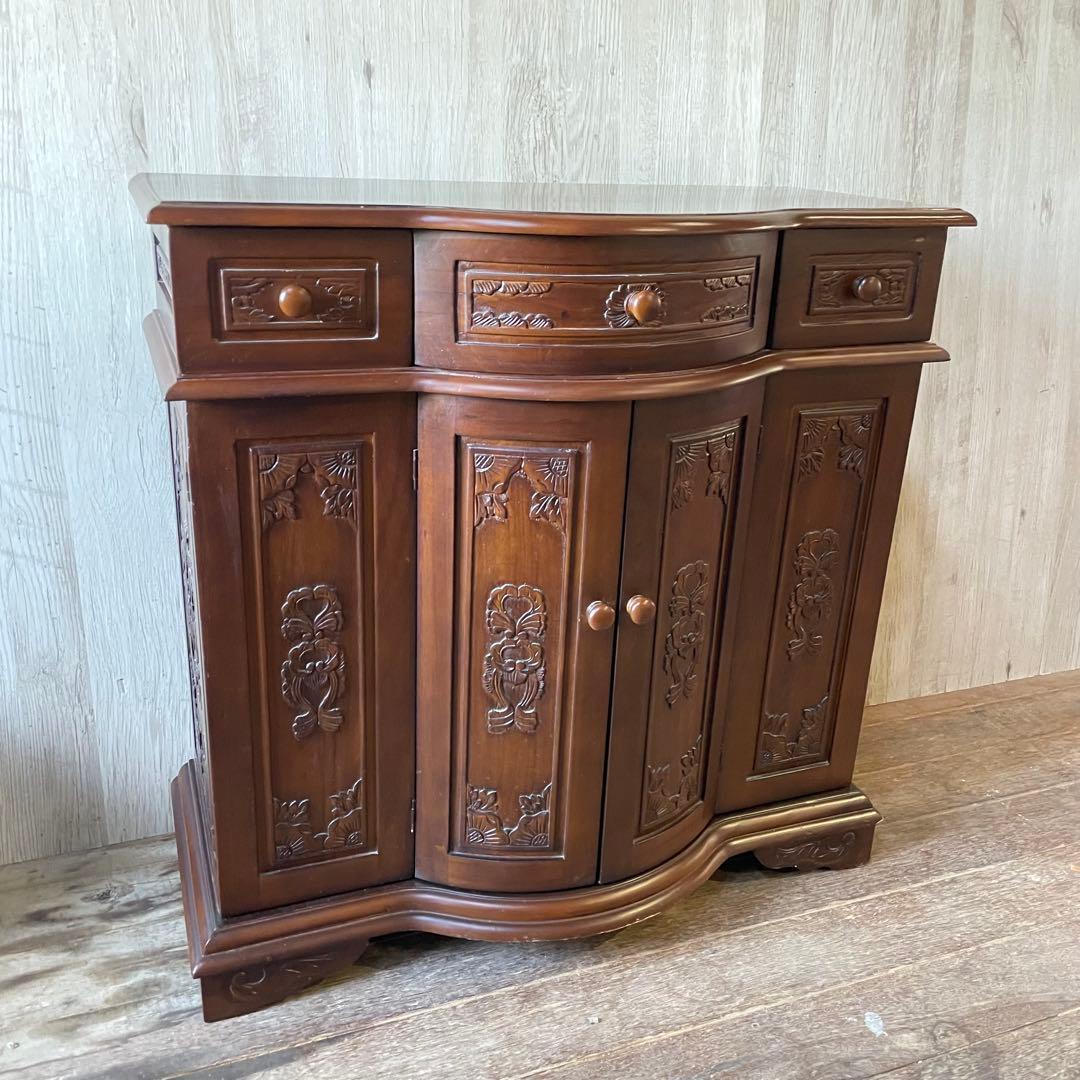 アンティーク調 コンソールキャビネット 木彫り 飾り棚 サイドボード