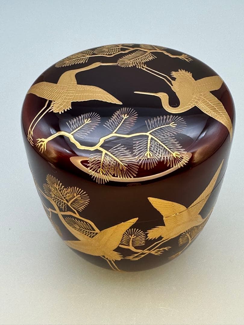 茶道具　棗　一瓢斎　松食鶴蒔絵