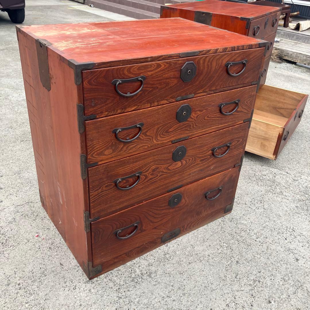 ② 昭和レトロ 古家具 大型 仙台箪笥 4段 引き出し時代箪笥 古家具ビンテージ