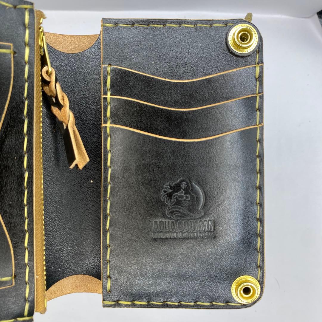 左小銭verお札折らずに収納できる無骨な手染めミドルトラッカーウォレット BTW