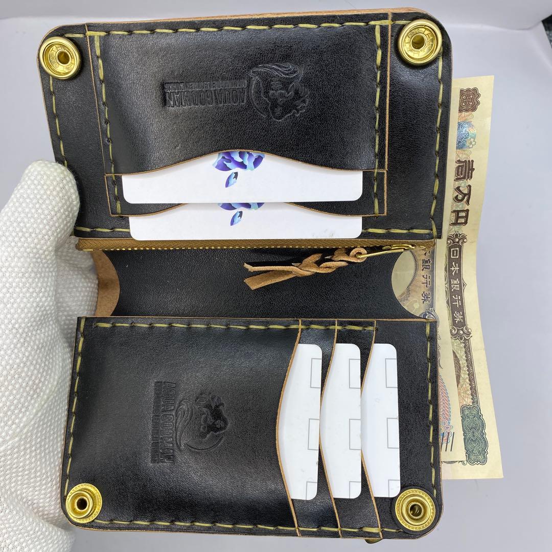 左小銭verお札折らずに収納できる無骨な手染めミドルトラッカーウォレット BTW