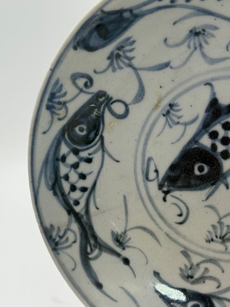 中国　新渡　清時代　染付魚紋皿　送料込み250808