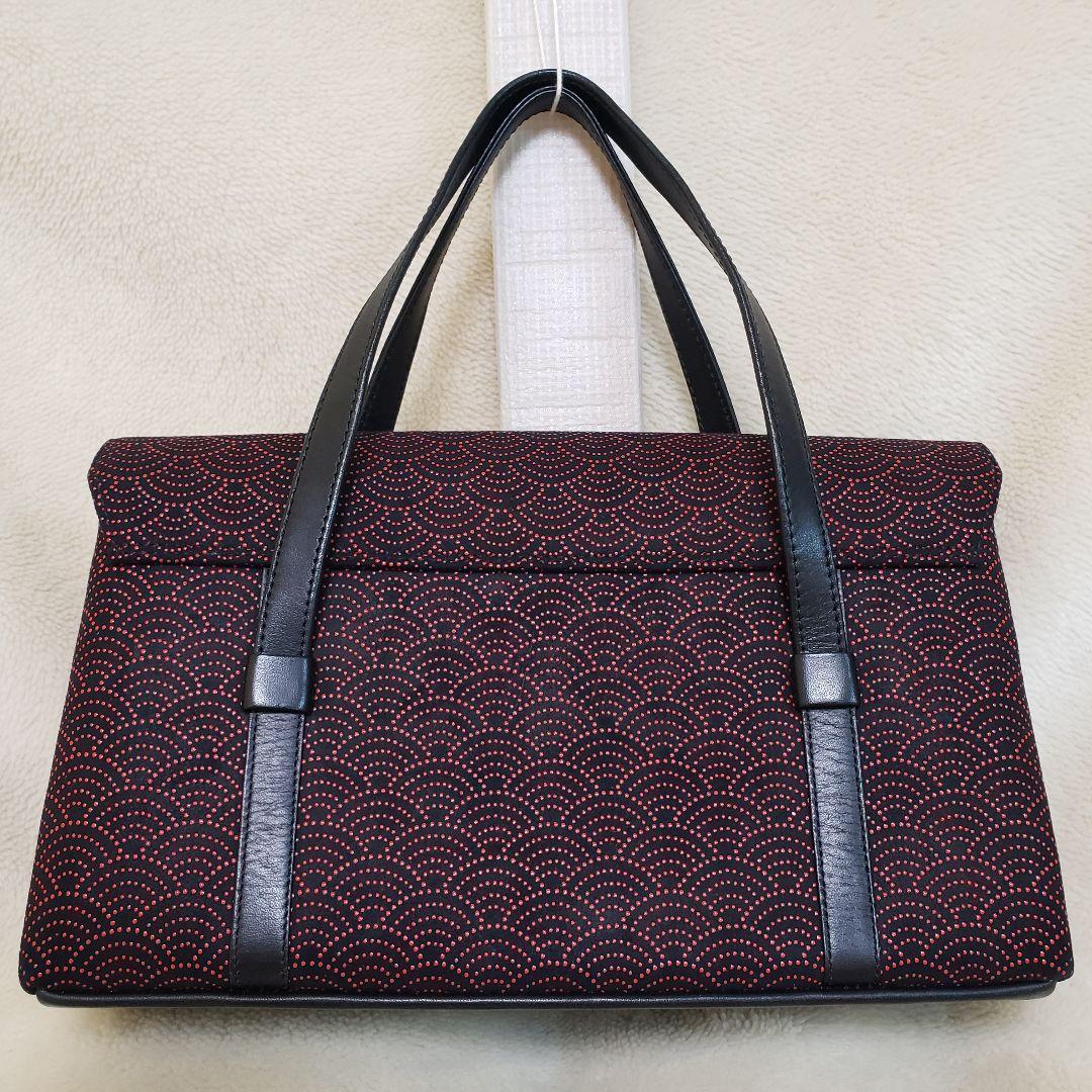 美品★印伝屋★和装用バッグ 黒と赤の扇模様 送料込み