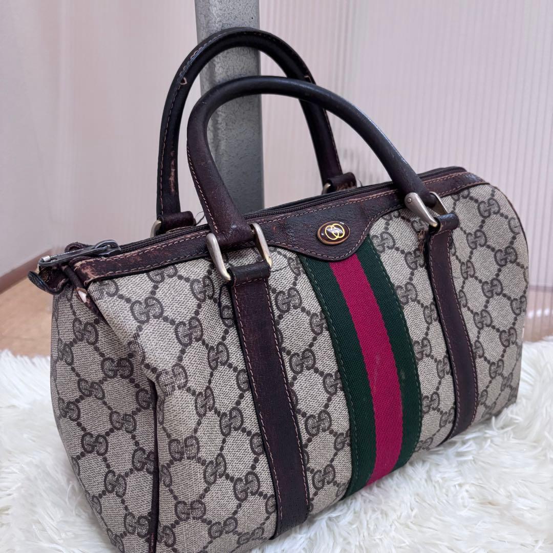【GUCCI オールドグッチ】ミニボストン GG柄 シェリーライン