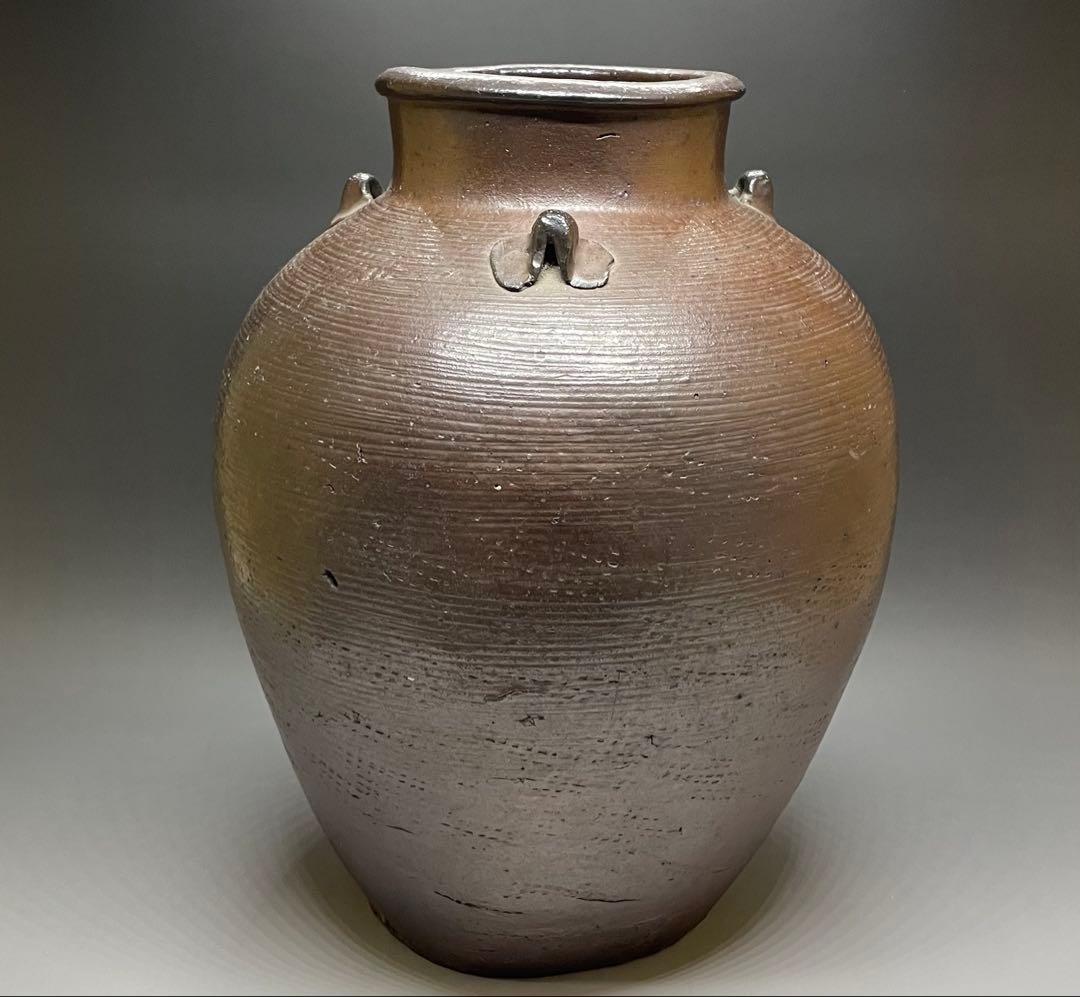 南蛮焼　古南蛮　南蛮壺　南蛮糸目三耳壺　特大36cm 　Y701