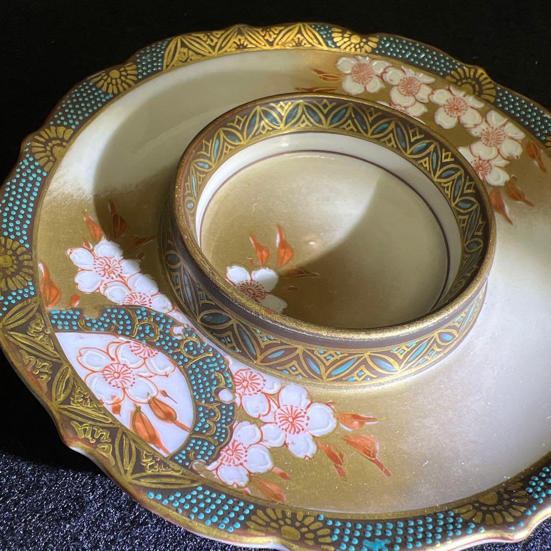 九谷　吉田製　極上手　茶托付蓋茶碗4客　東Y7-1203☆2F