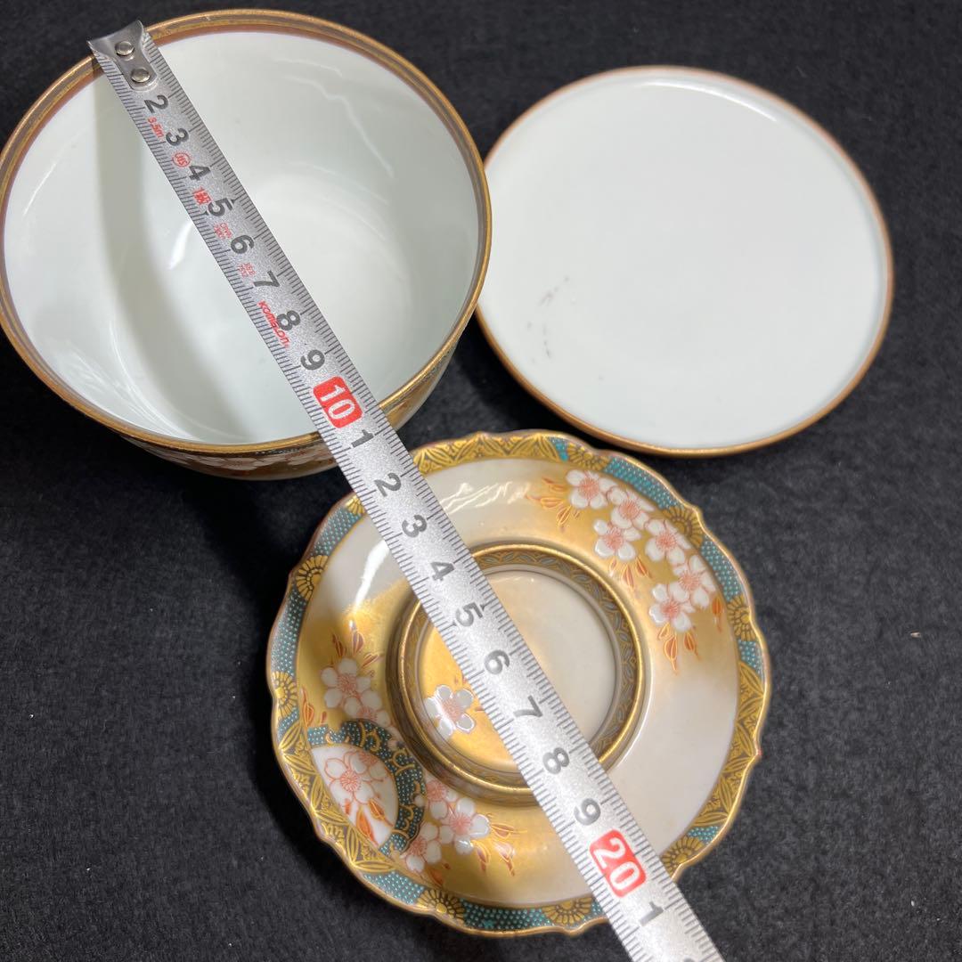 九谷　吉田製　極上手　茶托付蓋茶碗4客　東Y7-1203☆2F