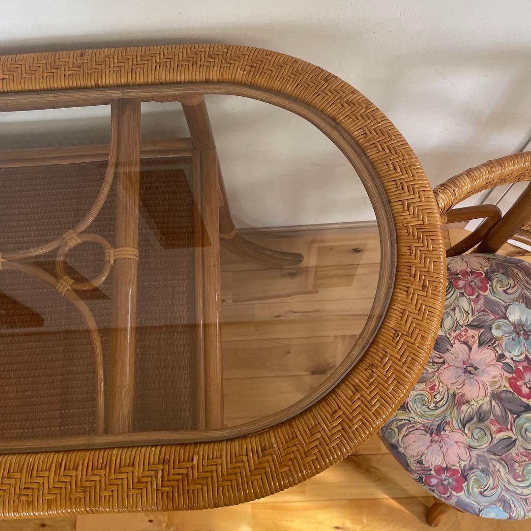 かけぼこラタン テーブル 籐 ダイニングテーブル ビンテージ アジア