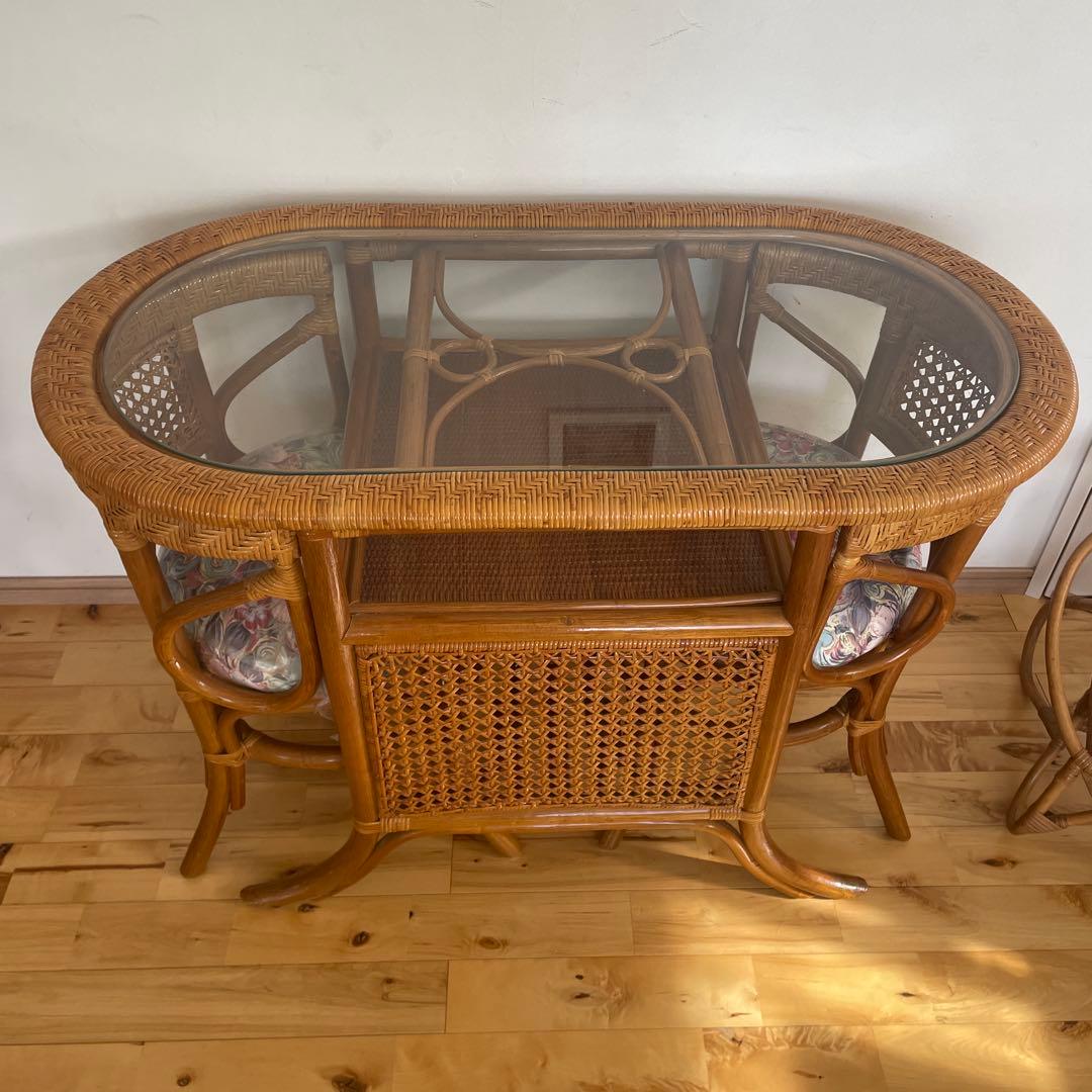 かけぼこラタン テーブル 籐 ダイニングテーブル ビンテージ アジア