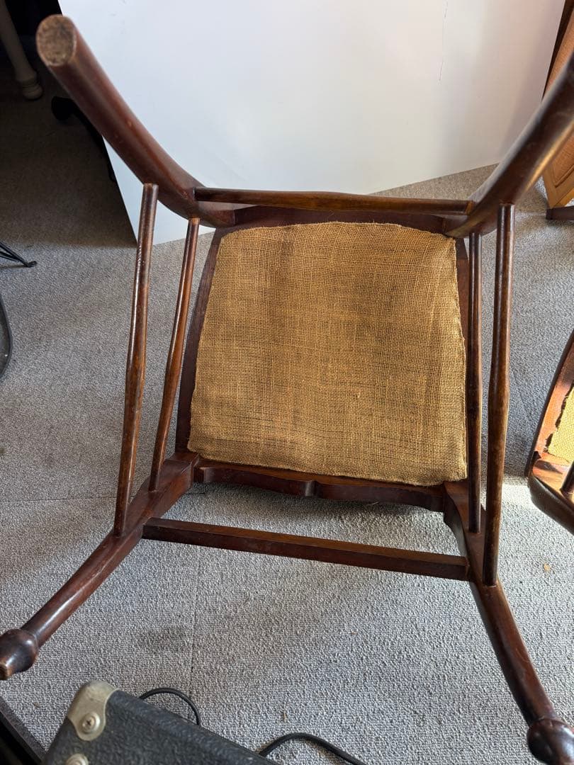 英国製 アンティーク ダイニングチェア 2脚 猫脚 透かし彫 クイーンアン様式