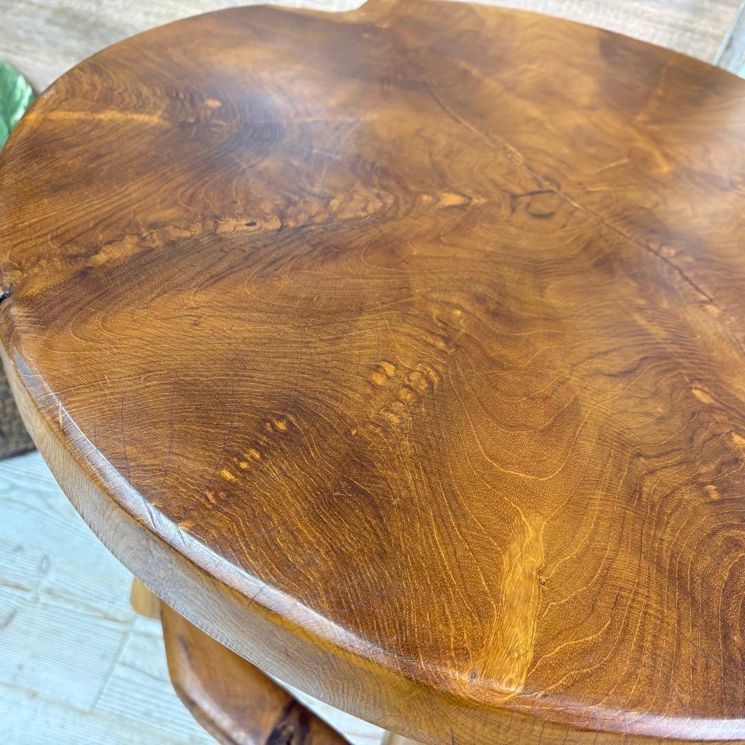 オールドチーク天然無垢材木製創作極太サイドテーブル L（直径55㎝）ウッド飾り台