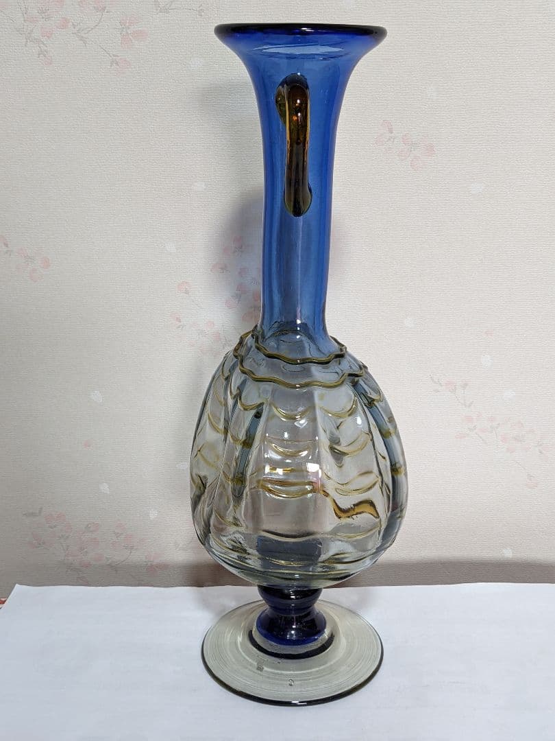 ♦西洋アンティーク 扁壺双耳 ガラス花瓶 アールヌーボー ？フランス 骨董品