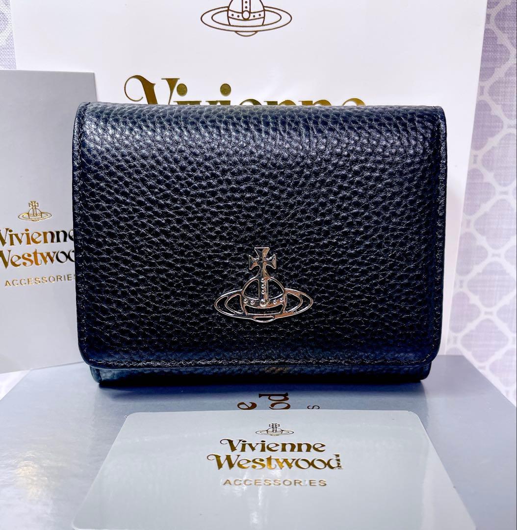 【最新✨️ショッパー付】新品 ヴィヴィアン・ウエストウッド　三折り財布 ブラック