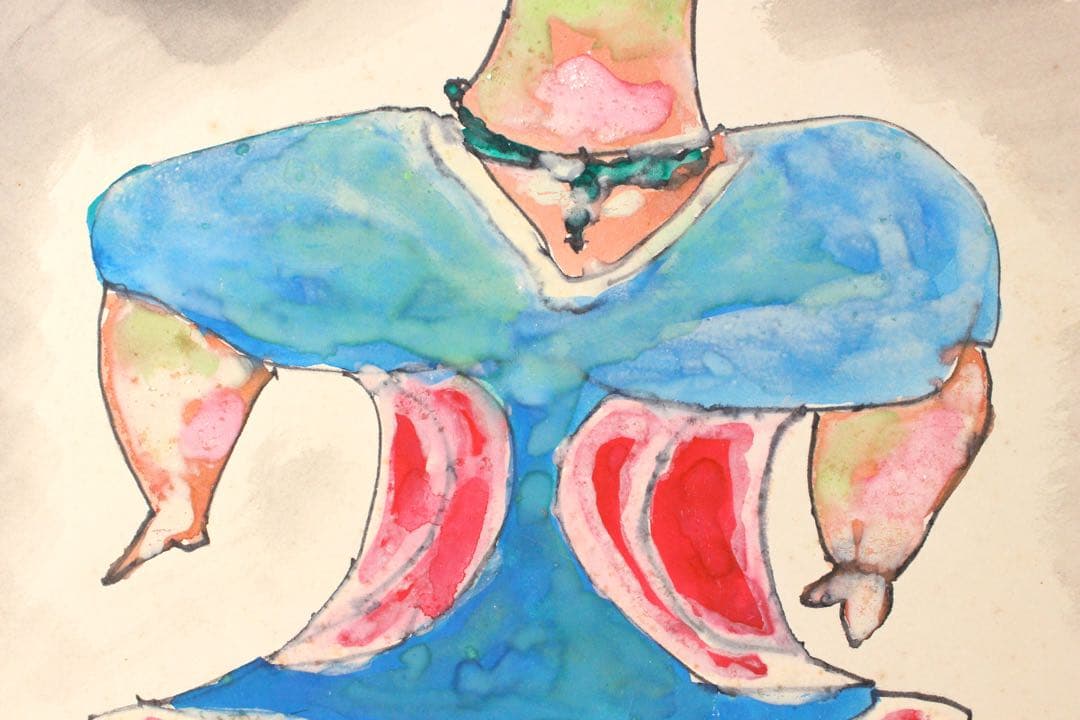 No5085 額装　ヘンリー杉本　遮光器土偶図　1970年　直筆サイン　送料無料