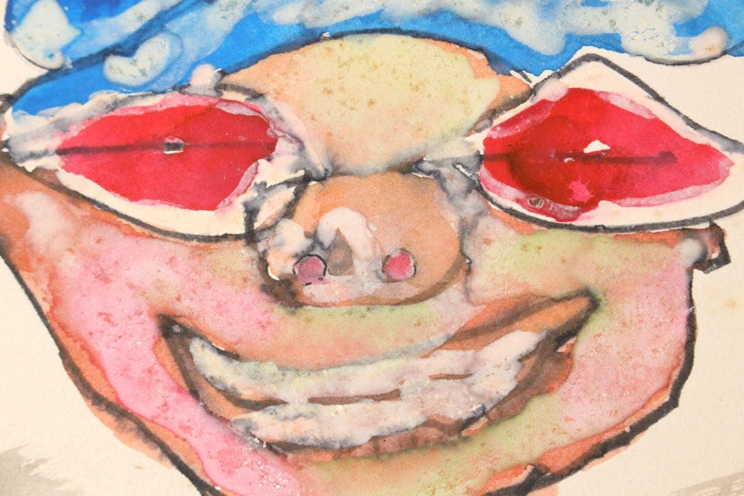 No5085 額装　ヘンリー杉本　遮光器土偶図　1970年　直筆サイン　送料無料