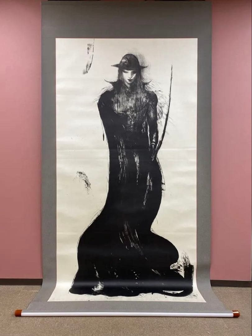 美品 超特大！掛け軸 天野喜孝作「妖花」リトグラフ 作品保証書付き