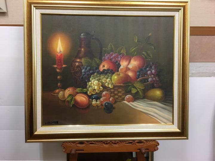 大型油絵直筆　木製高級額縁付きです